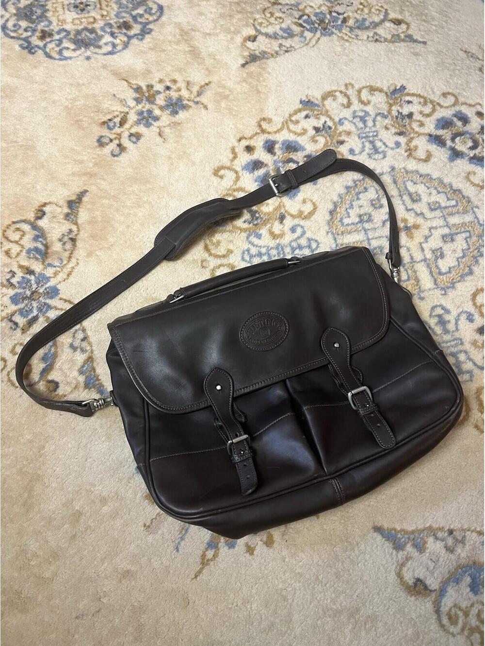 Tusting Clipper Dark Brown Leather Mens Messenger Briefcase Shoulder Bag Laptop